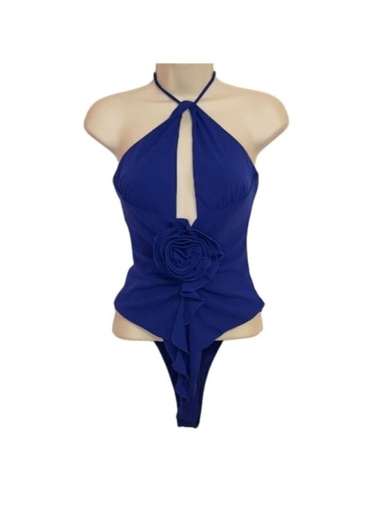 Zara Tops - Zara Royal Blue Floral Halter Neck Bodysuit Small